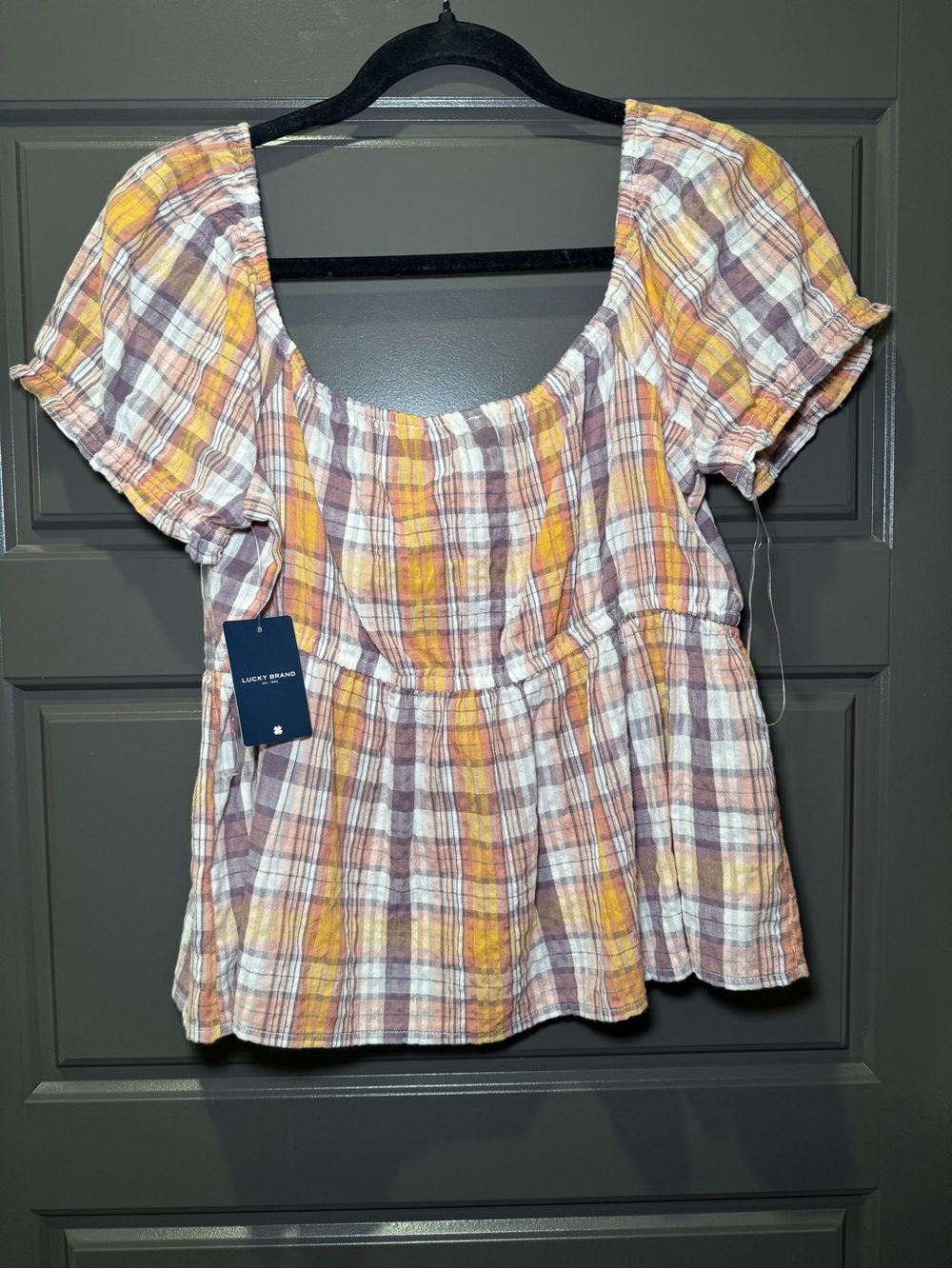 Lucky Brand Plaid Peasant Blouse - Picture 5 of 8